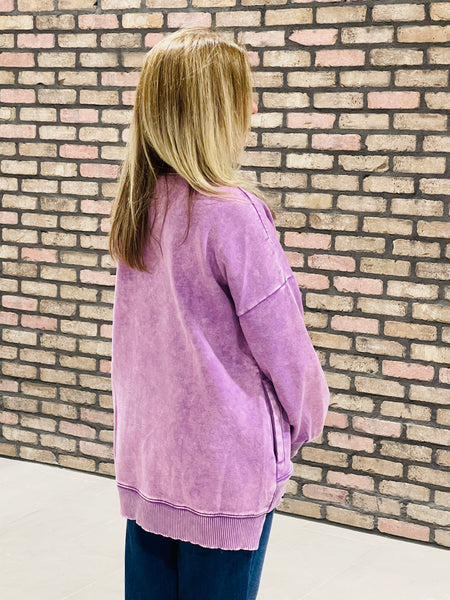 Acid Wash Fleece Pullover - B Violet