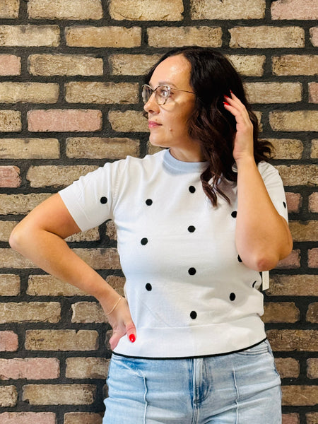 Polka Dot Shell Pullover - White