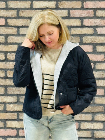 Hooded Contrast Jacket - Black