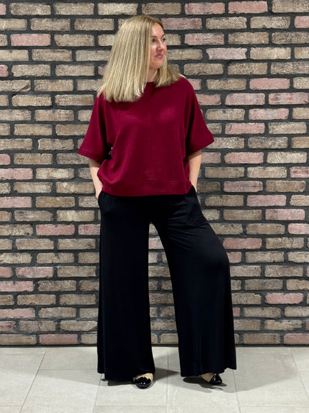Double Knit Banded Bottom Top - Cabernet