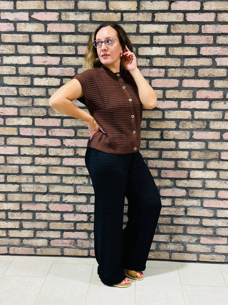Button Down Cardigan Vest - Chocolate
