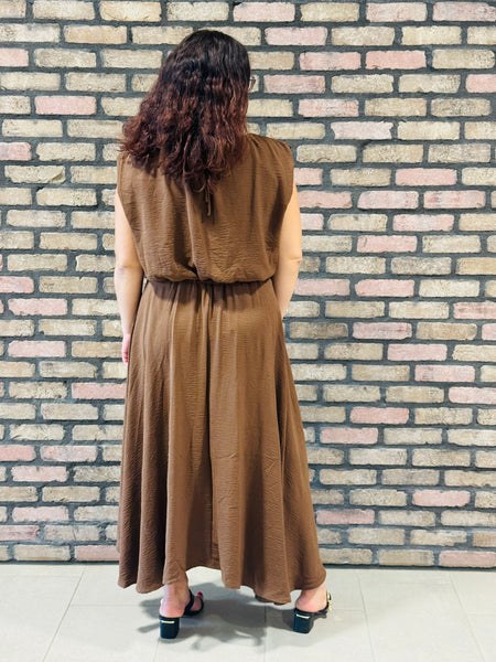 Pleated Midi Skirt - Brown