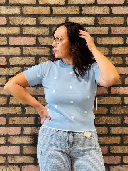 Polka Dot Shell Pullover - Blue
