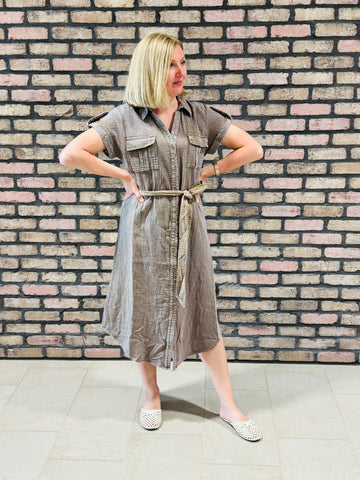 Gauze Button Down Midi Dress - Mocha