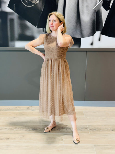 Polka Dot Chiffon Dress - Mocha