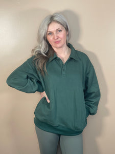 Oversized Polo Sweatshirt - Hunter Green