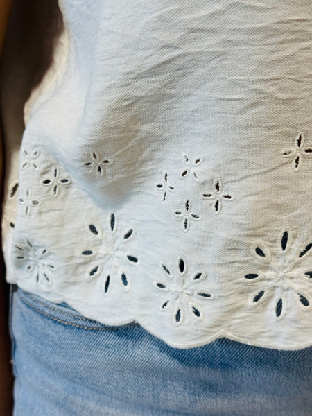 Eyelet Scalloped Hem Woven Top - Ivory