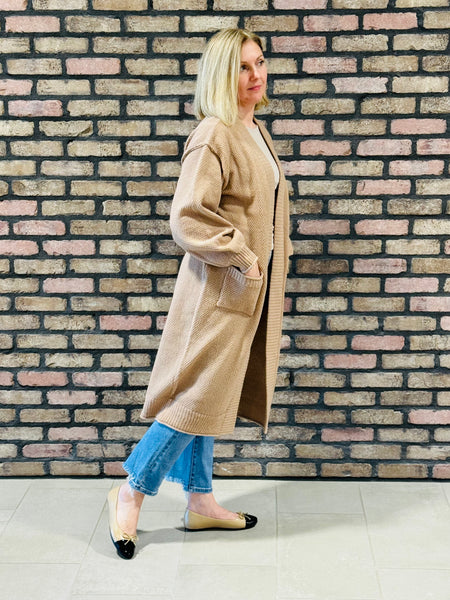 Textured Long Cardigan - Dark Taupe