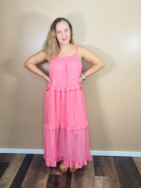 Tie Back Tiered Maxi Dress - Rose Pink