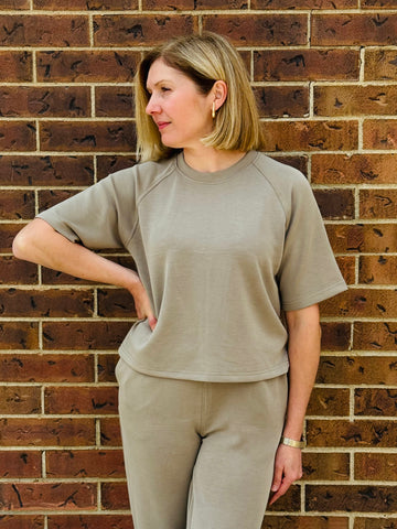 Soft Drape Raglan Tee - Warm Grey