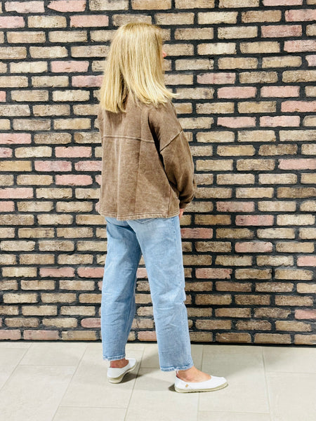Acid Wash Fleece Shacket - Mocha