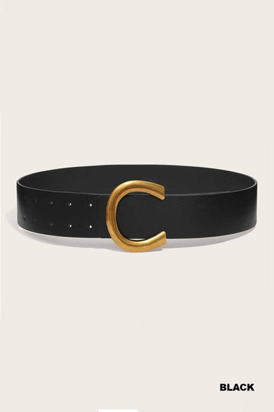 Large C shape buckle belt - Black
