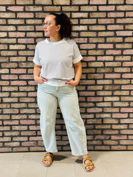 Striped Contrast Trim Top - H Grey