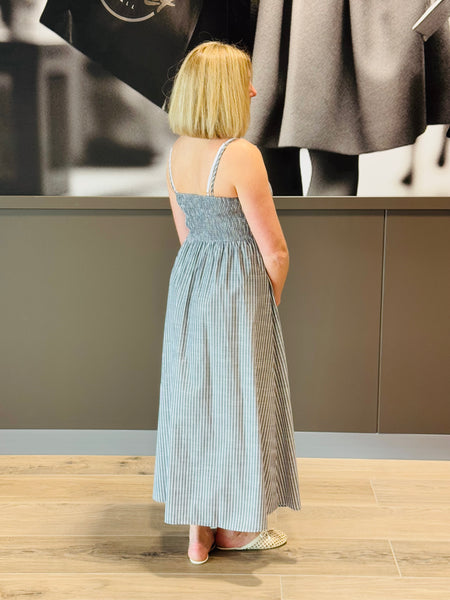 Striped Contrast Straps Dress - Charcoal