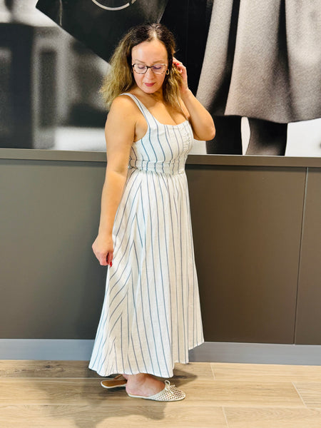 Front Hook Detail Striped Dress - White
