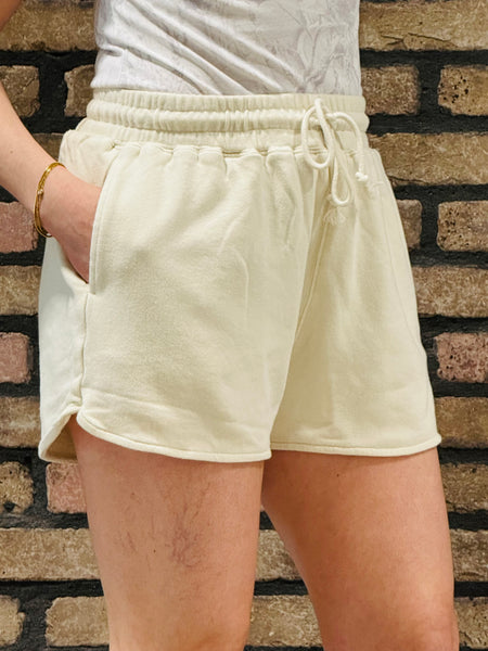 Acid Washed Elastic Waist Shorts - Alpaca