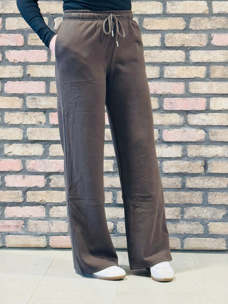 Straight Fleece Jogger Pants - Dark Brown