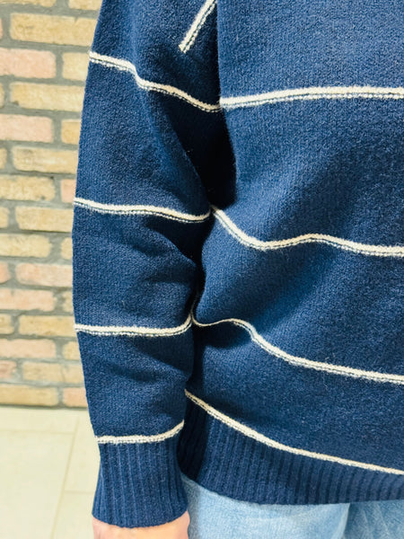 Oversized Striped Sweater - Navy