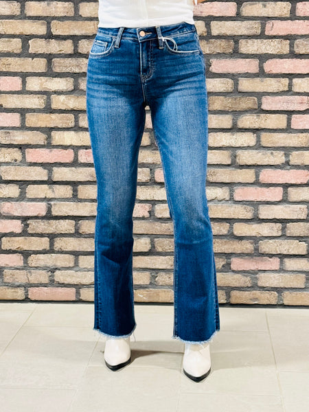 Raw Hem Bootcut Jeans - Dark Wash