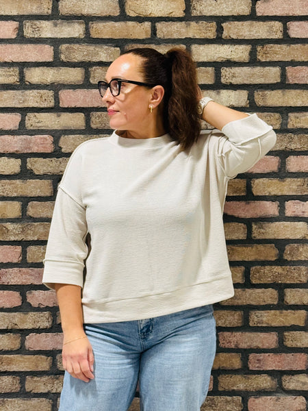 Double Knit 3/4 Sleeve Top - Sand Beige