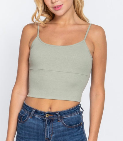 Bra-Cup Cami Crop Top - Celadon Green