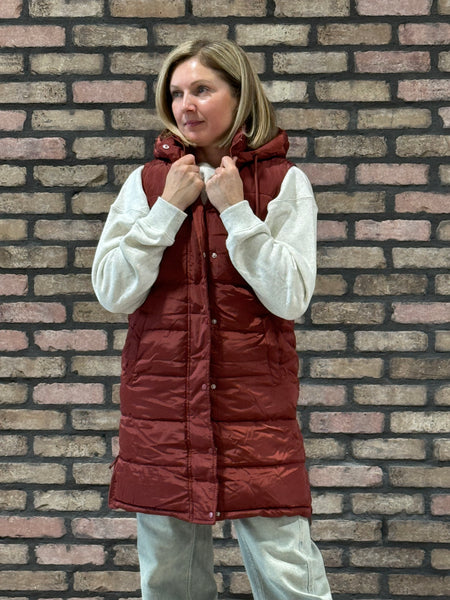 Long Puffer Vest - Brick