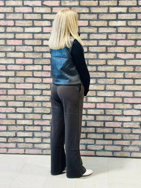 Washed Faux Leather Vest - Black