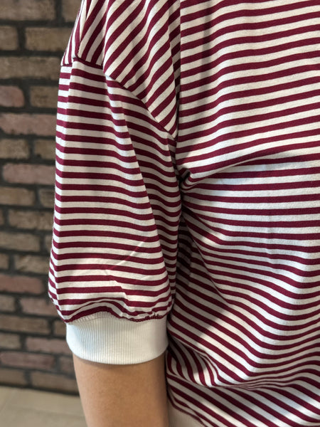 Striped Contrast Trim Top - Cabernet