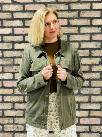 Cotton Blend Mineral Wash Shacket - Olive