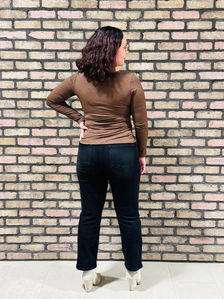 Square Neck Metallic Top - Brown