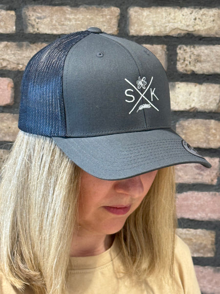SK Embroidered Retro Trucker Cap - Charcoal