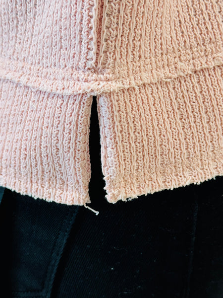 Raw Edge Henley Knit Top - Pink