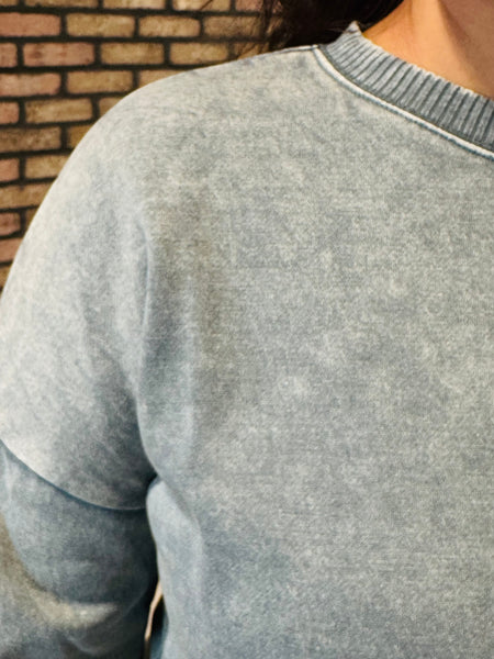 Acid Wash Fleece Pullover - Ash Jade