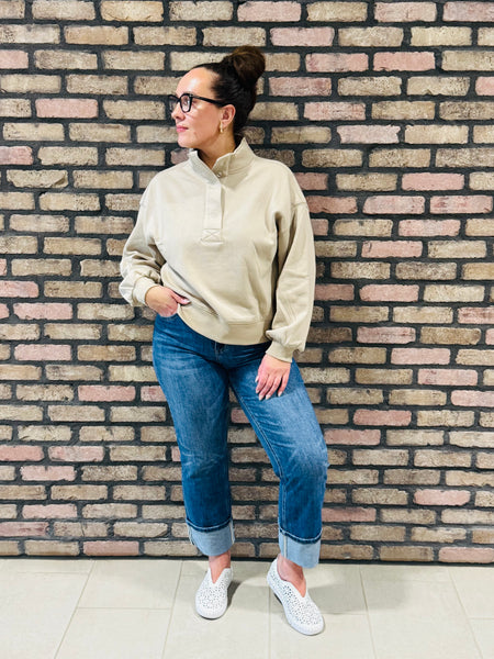 Fleece Half Sleeve Sweatshirt - Ash Mocha
