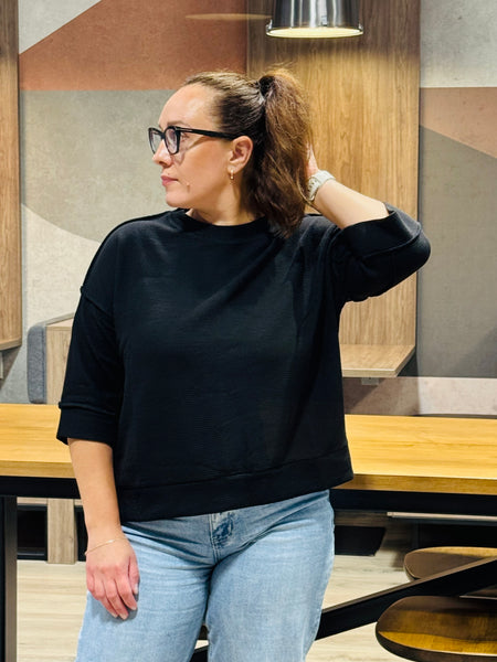 Double Knit 3/4 Sleeve Top - Black