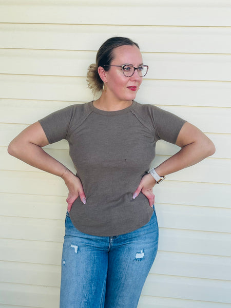 Baby Waffle Raglan Sleeve Top - Mocha