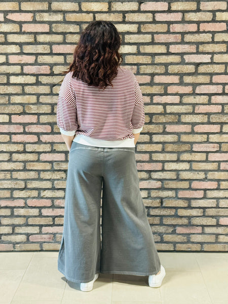Striped Contrast Trim Top - Cabernet