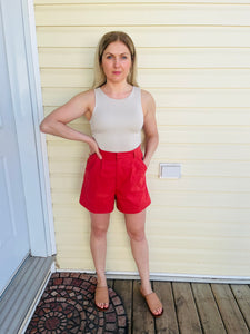 Pleated Midi Shorts - Red Clay