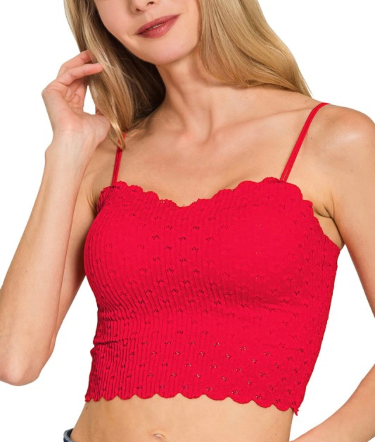 Lace Bralette with Bra Pads - Red