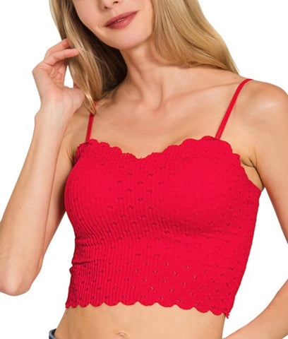 Lace Bralette with Bra Pads - Red