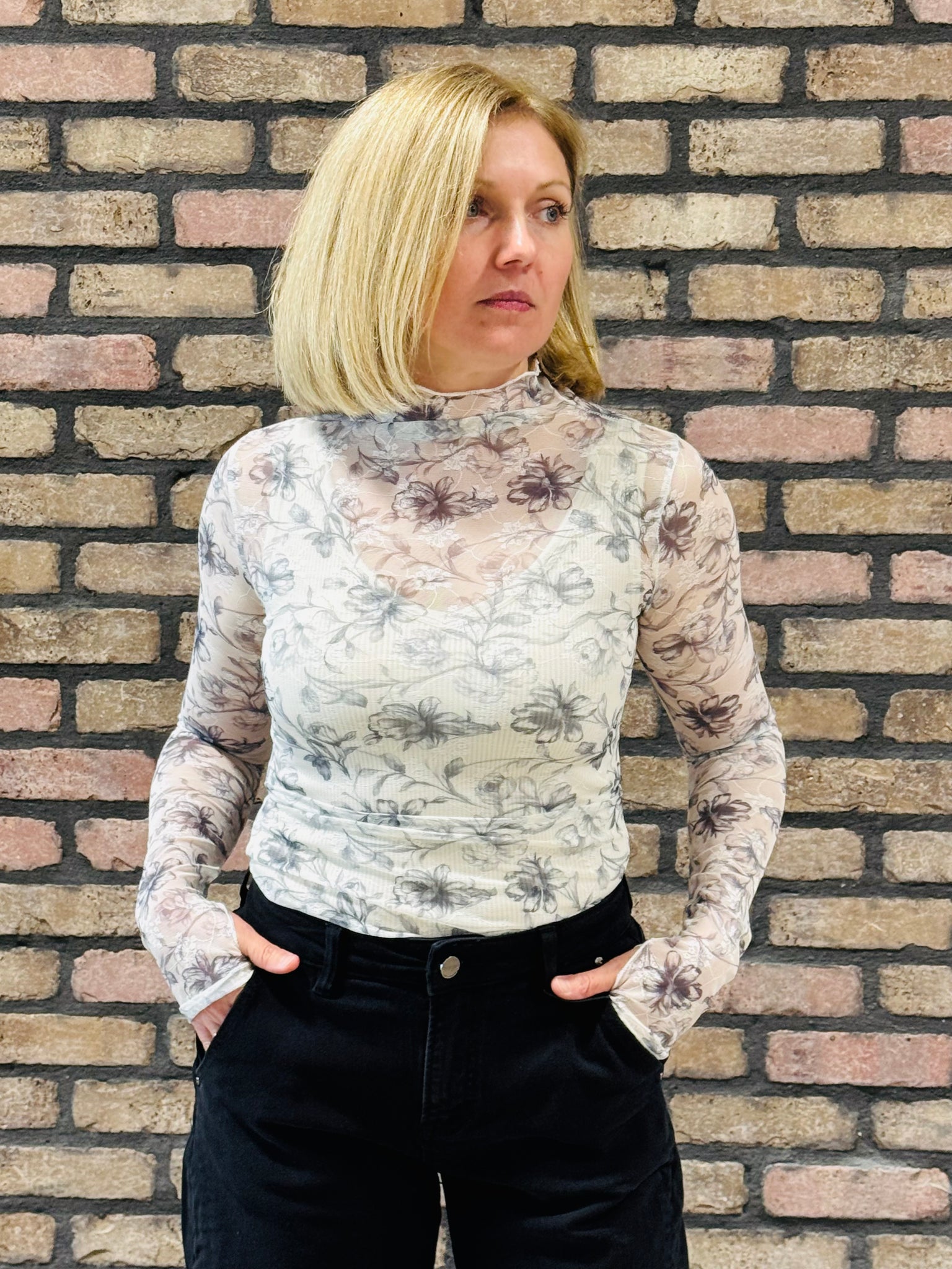 Floral Mesh Top - Grey