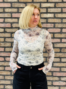 Floral Mesh Top - Grey