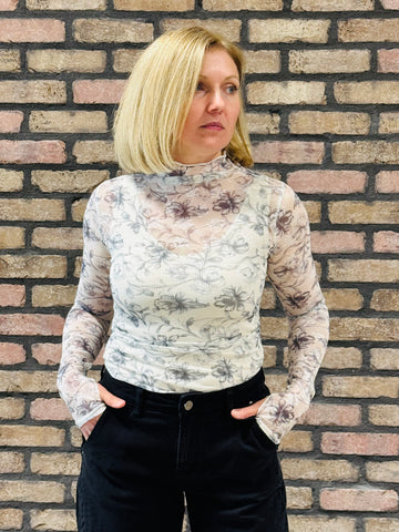 Floral Mesh Top - Grey