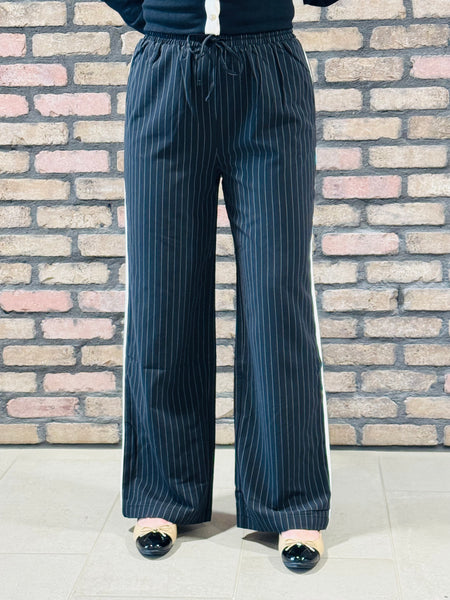 Striped Side Stripe Pants - Black