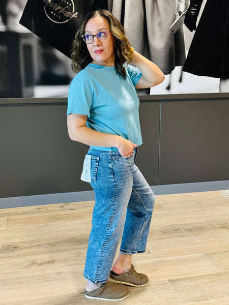 Cotton Cropped Tee - H LT Teal