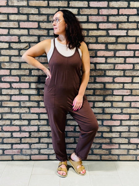 Spaghetti Straps Jumpsuit - Brown