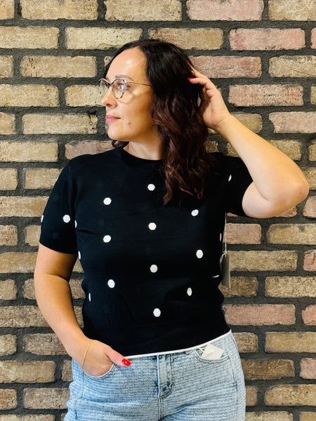 Polka Dot Shell Pullover - Black
