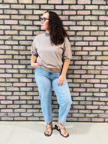 Striped Contrast Trim Top - Ash Mocha/Mocha