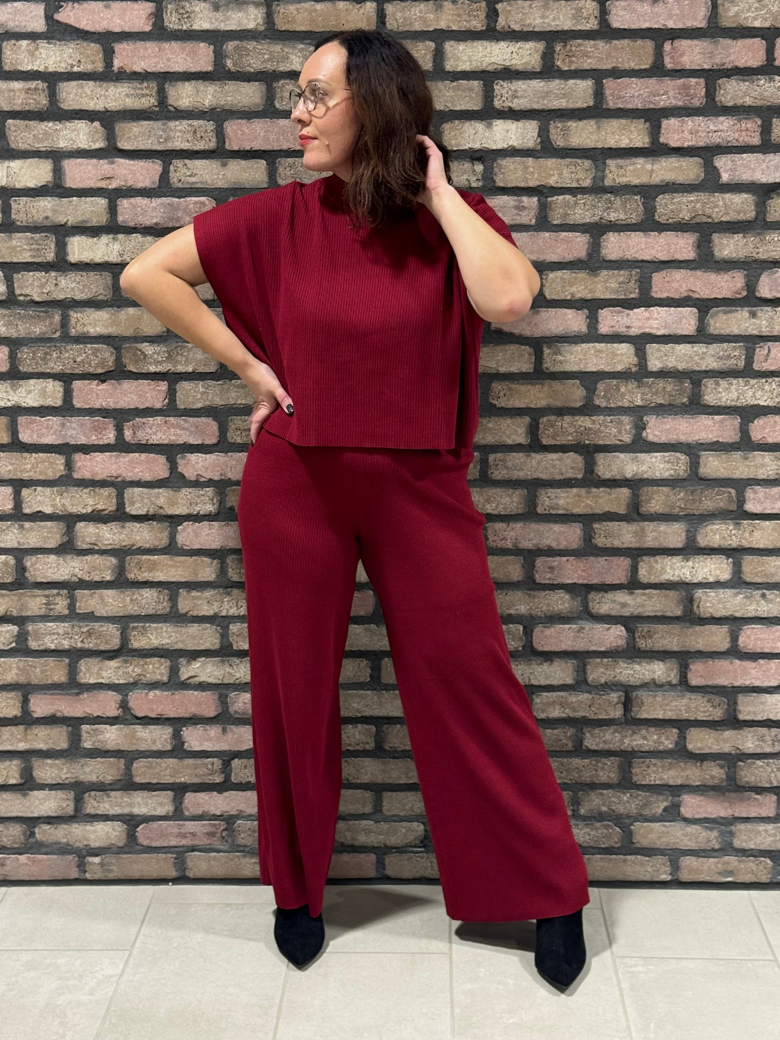 Viscose Ribbed Set - Cabernet