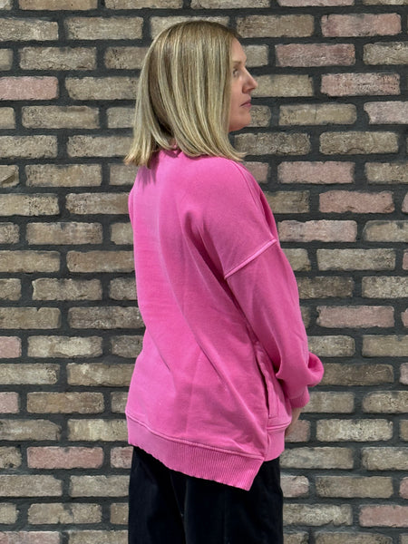 Pigment Dye Fleece Pullover - Hot Pink